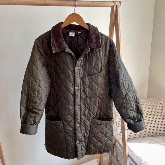 Vintage Quilted Corduroy Collared Longline Chore Barn Coat in Army Green - Picture 3 of 5